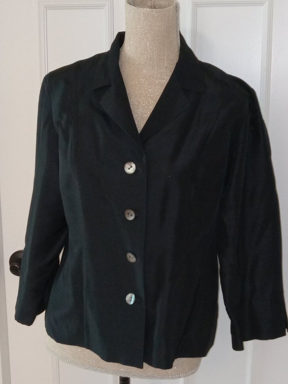 Spanner 100% Silk Black Button Front Blouse